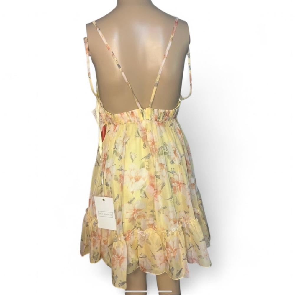 leena for Mac Duggal Yellow Floral Empire Waist Ruffled Mini Dress Size 6 - Picture 7 of 13
